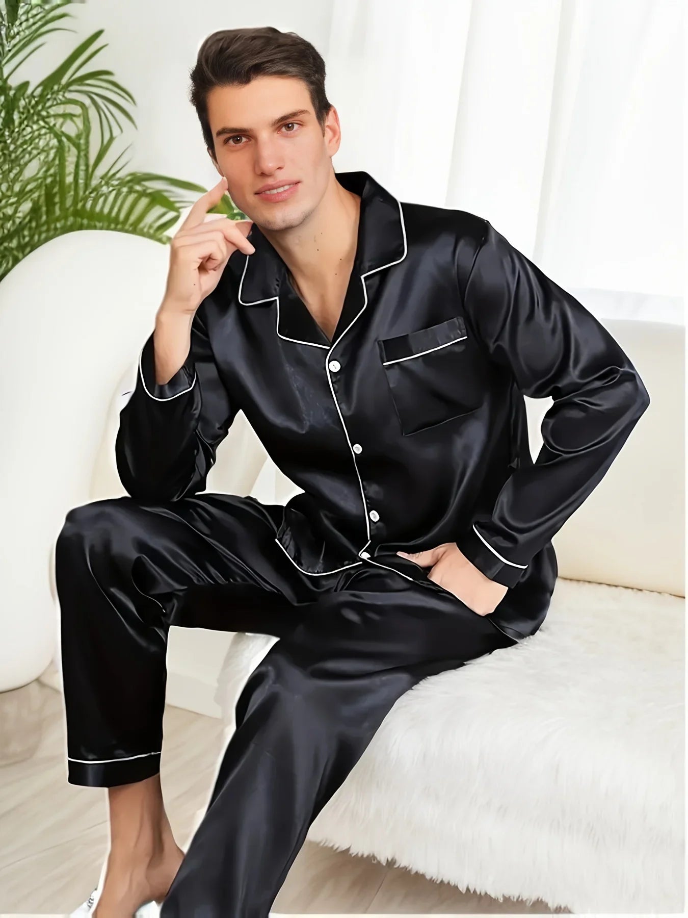 Long Sleeve Silk Satin Pajamas