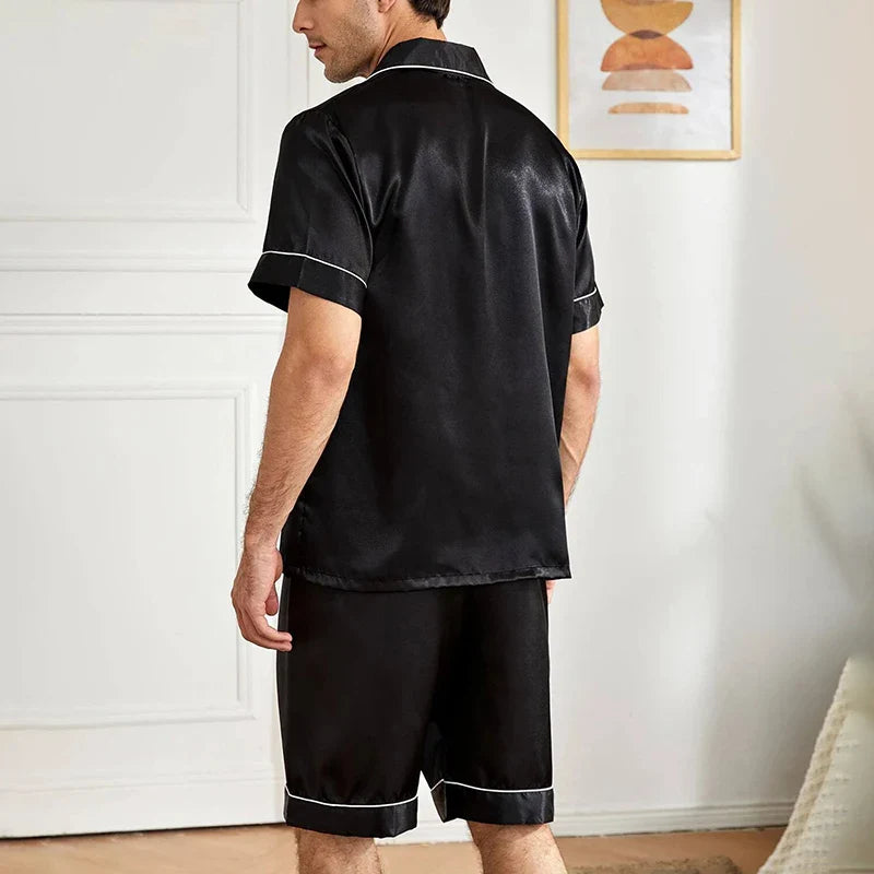 Men's Short Sleeve Pajama Set - Shirt and Button Shorts