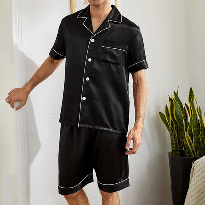 Men's Short Sleeve Pajama Set - Shirt and Button Shorts